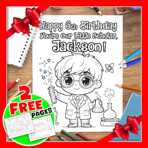 Personalized Kids Birthday Coloring Pages | Custom Party Activity | Scholar themed | Printable Coloring Sheets, Kids name coloring,Bday gift