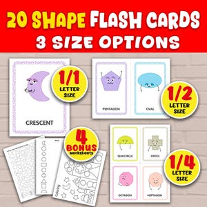 20 CARTES FLASH SHAPES colorées. 3 dimensions pratiques. Matériel préscolaire, imprimables pour l'école à la maison, matériel Montessori, cartes flash géométriques.