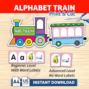 ABC Matching Activity , Alphabet Game Train , Classroom Decor. Print and Cut