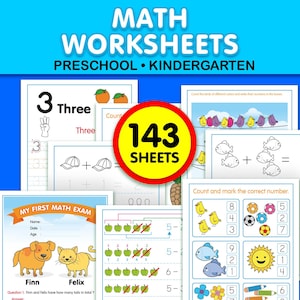 143 Hojas de trabajo de matemáticas: para preescolar y jardín de infancia. Aprendizaje de números. Matemáticas para principiantes.