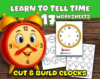 Telling Time Worksheets for Kids, Learning Clock Activity, Cut and Build Clock Printable PDF