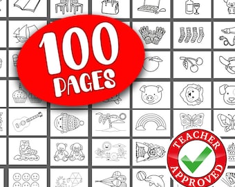 100 eenvoudige kleurplaten voor kinderen, activiteitenboek zomervakantie, afdrukbare pdf-kleurplaat voor kleuters