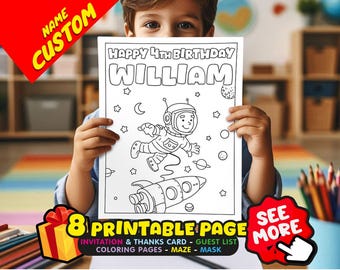 Personalized Astronaut Birthday Activity Set – 8 Pages:  Custom Name Party Favors