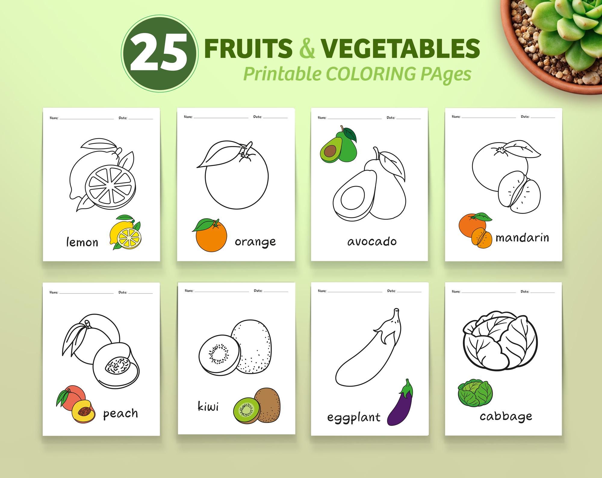 Coloring Pages & Flash Cards Bundle – Fruits, Vegetables Preschool ...