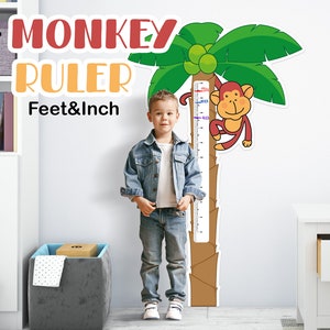 Kids height ruler, monkey themed Height chart, Nursery growth chart, Height Ruler for kid, family growth chart. Measurement ruler.