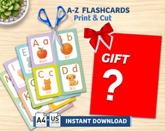 ABC Montessori Flashcards. Watercolor Alphabet Cards. Print & Cut. Instant Download PDF.