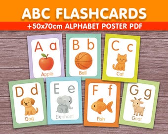 Montessori ABC Flashcards: Illustrated Alphabet Learning Cards with Bonus Poster (Digital Download)
