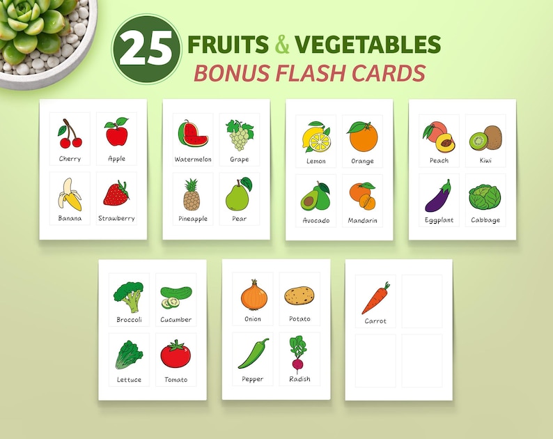 Coloring Pages & Flash Cards Bundle – Fruits, Vegetables Preschool ...