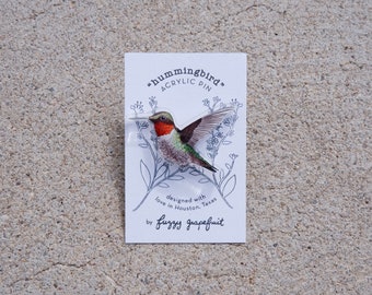 Ruby Throated Hummingbird - Acrylic Art Pin