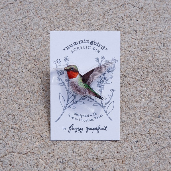 Ruby Throated Hummingbird - Acrylic Art Pin