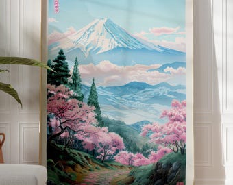 Mount Fuji Japanische Wandkunst, Sakura Landschaft Poster, Kunstdruck im Zen-Stil, druckbare japanische Dekoration für Zuhause, Japandi Kunst, digitaler Download
