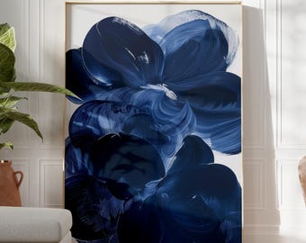 Navy Blue Flower Wall Art, Modern Floral Poster, Minimalist Botanical ...