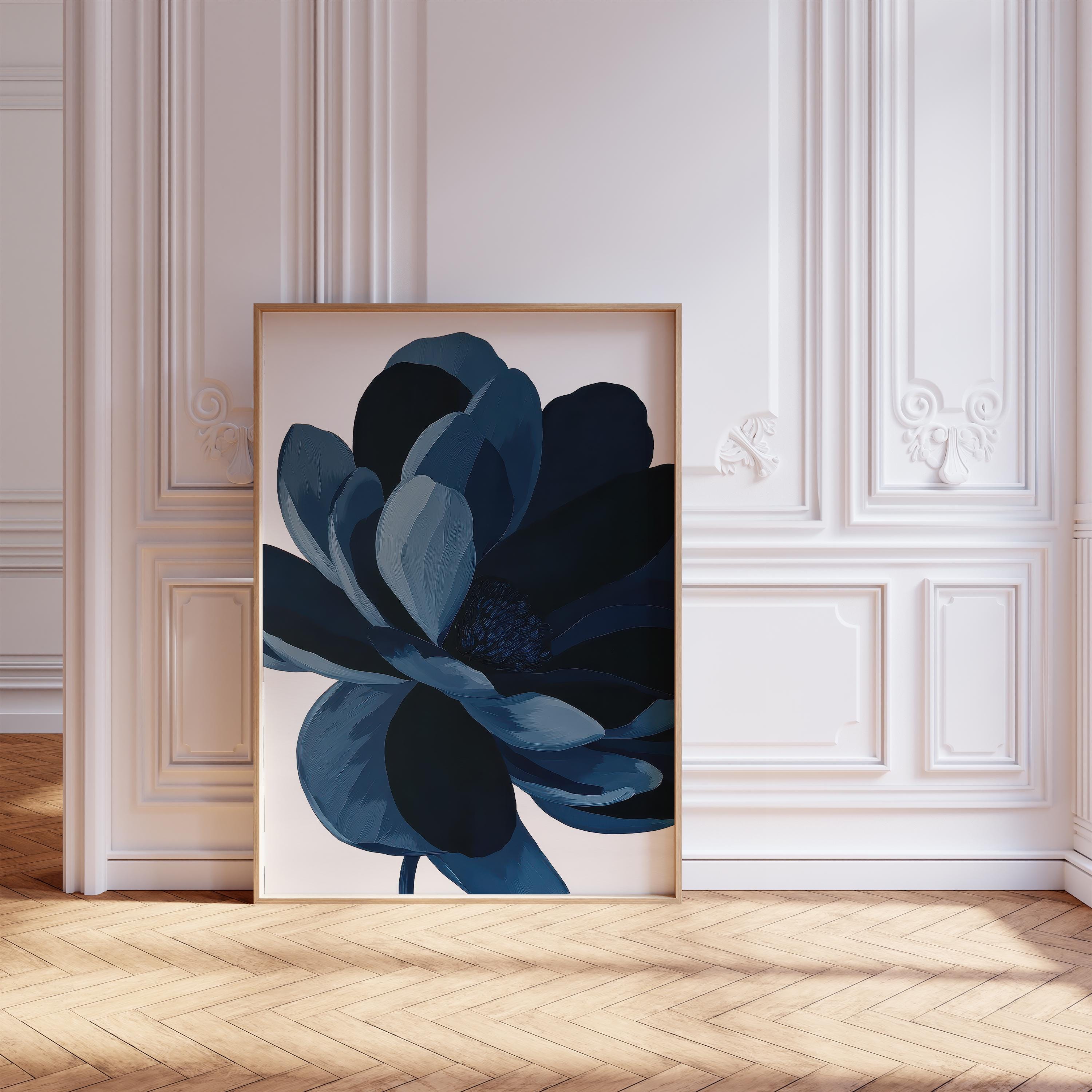 Navy Blue Flower Art, Modern Floral Poster, Minimalist Botanical Print ...