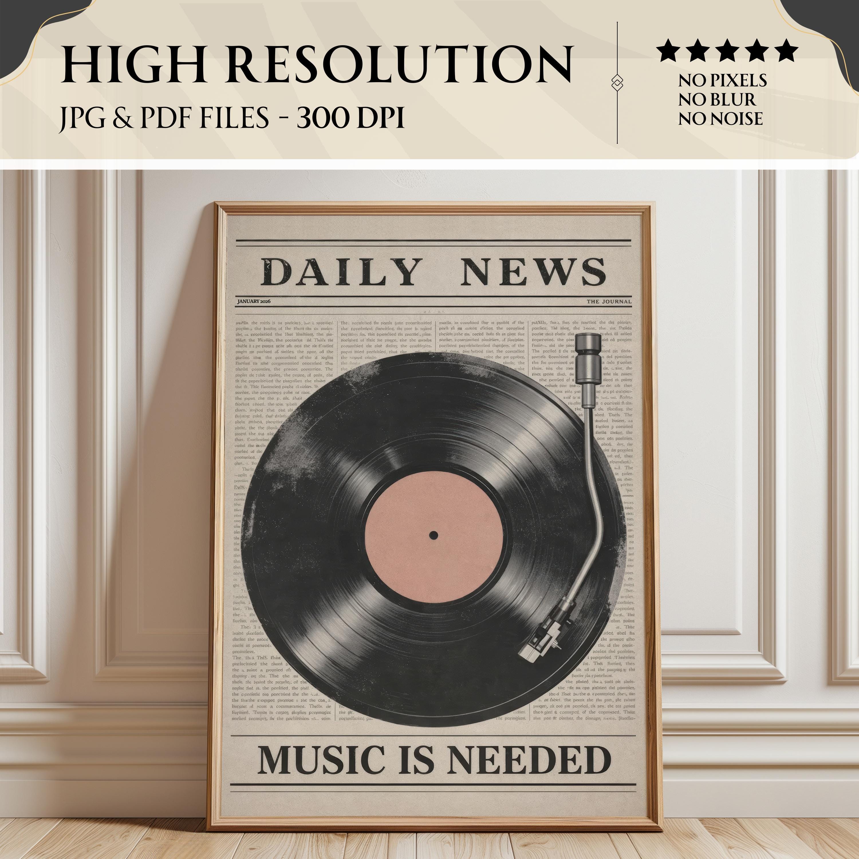 Retro Music Poster - Daily News Wall Art - Vintage Vinyl Wall Art