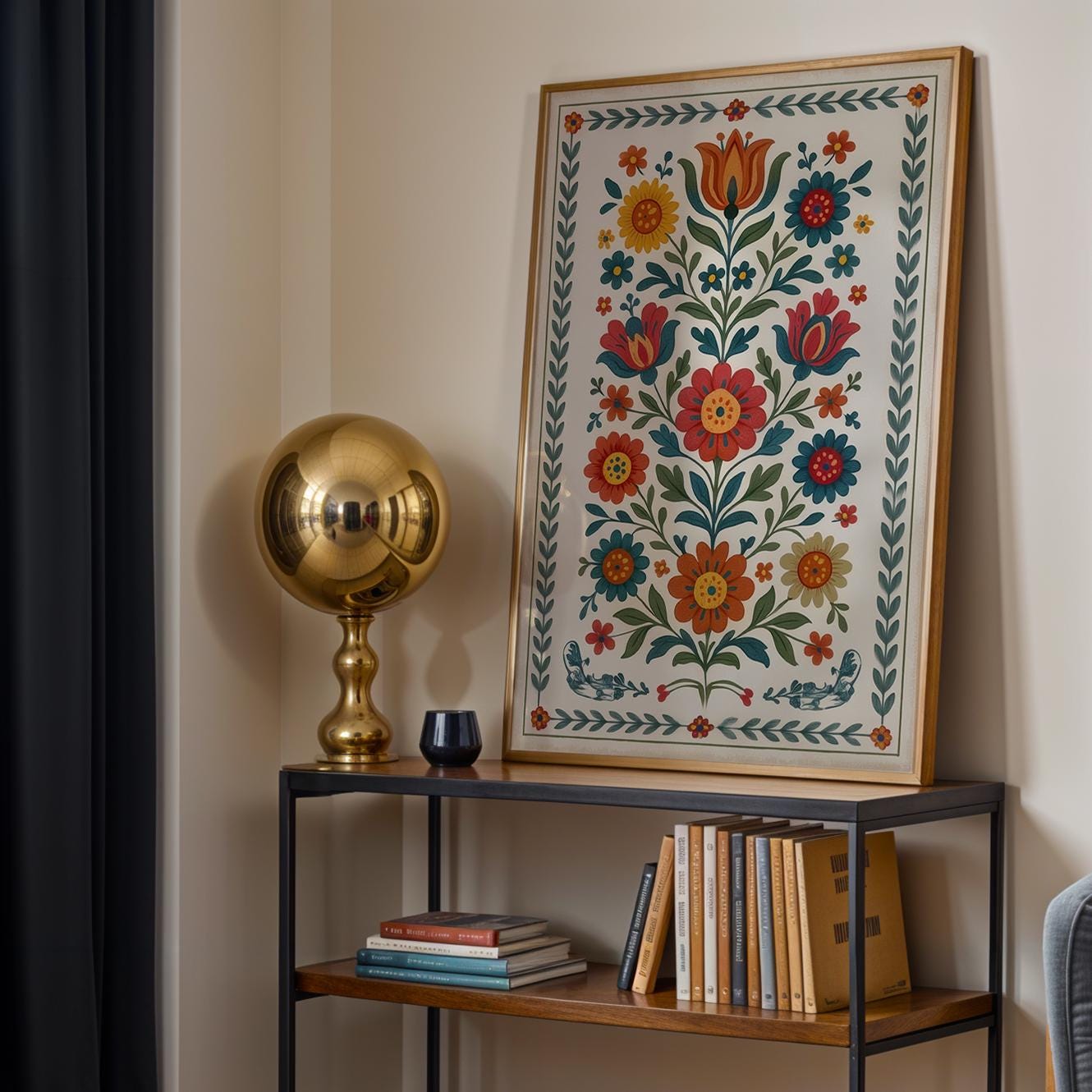Scandinavian Folk Art Floral Print, Colorful Nordic Botanical Wall Art ...