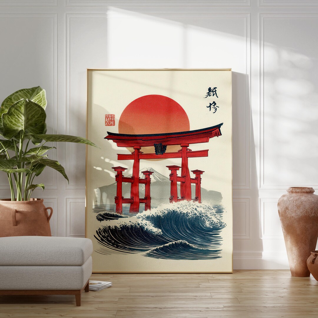 Japanese Torii Gate, Mount Fuji Art Print, Ukiyo-e Style (digital ...