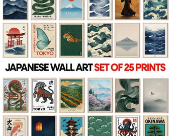 Japanese Wall Art Set of 25 Print, Japandi Wall Art, Japanese Decor, Japandi Art, Gallery Wall Set, Digital Prints, Digital Download