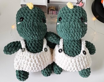 Crochet Dino In overalls plushie, amigurumi plush