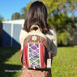 Trendy Boho Patchwork Backpack, Handmade Hemp Multi-Pattern Hippie Bag, Laptop Travel Backpack for School Books Bottle (NEW ARRIVAL)