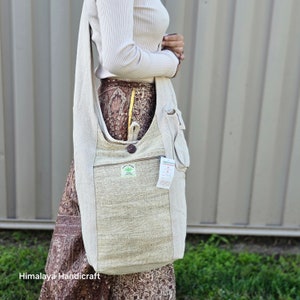 Eco friendly Hemp Canvas Hobo Bag with Pockets, Durable Corduroy Tote Bag for Festival, Vintage Style Hippie Bags | Crafted With Care