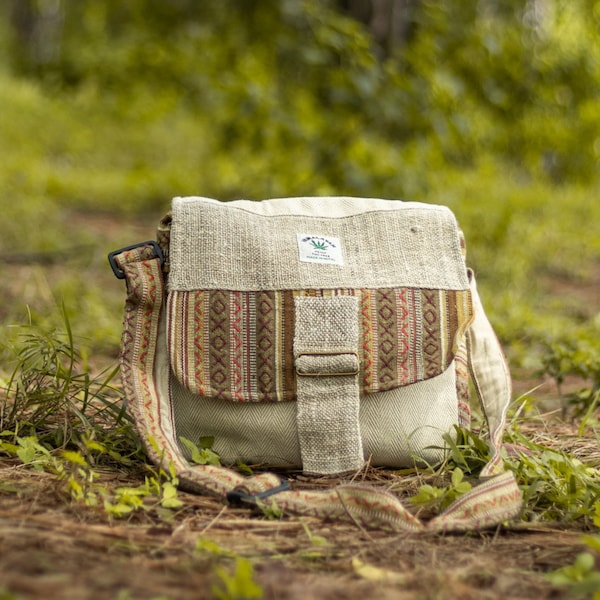 Unisex Organic Hemp Hippie Boho Handmade Cross Body Bag, Shoulder Bag, Travel Bag, Teacher Bag |Messenger Bags | Designer Bag | Gifts Bag