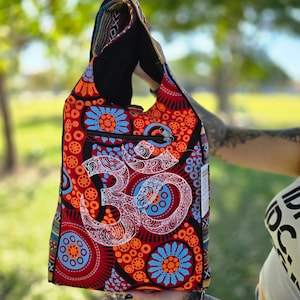 OM Screen Printed Multi Coloured Cotton Shoulder Bag, Crossbody Bag, Eco Friendly Unisex Tote Crossbody Bag for Travel & Festivals