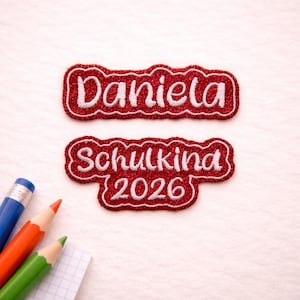 Glitzer Namenspatch Set - Schultüte Namensaufnäher für Mädchen und Jungen (2er Set)