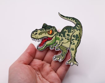 Embroidered T-Rex Iron On Patch, Dinosaur Applique