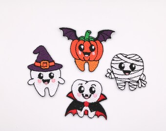 Halloween Zahnaufnäher: Gestickte Zahnarzt Geschenke für Kinder & Patienten (Set oder Einzeln)