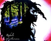 Embellish - Original Acrylic Painting, Lanscape, Portrait, Locks, Natural, African, Lavender Forest