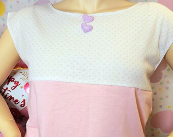 Pink 80's style heart print crop top, valentine's day lovecore clothing size L