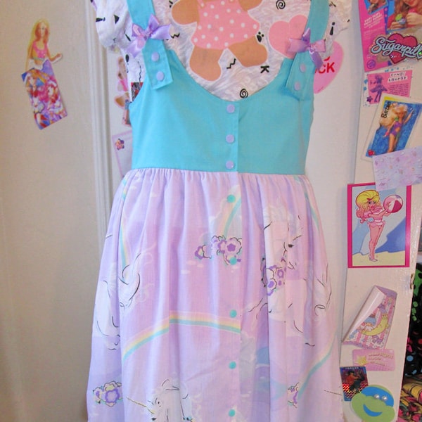 Overall skirt, pastel unicorn dungarees 80s party salopette fairy kei size medium m