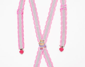 Hot pink/polka dot suspenders - Lovely Dreamhouse - Made to order