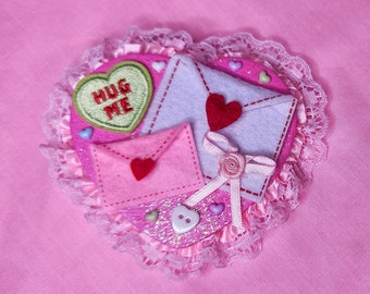 Pink heart envelope lovecore Valentine 2-way clip brooch