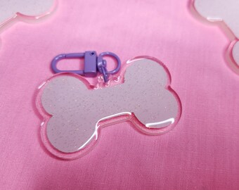 Glitter bone acrylic keychain Miss Jediflip collab, kawaii bag charm, zipper pull