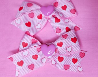 Set of 2 pink gingham ribbon Valentine's Day hair bows, lovecore cottagecore