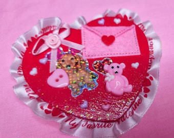 Red puppy Valentine envelope 2-way clip brooch