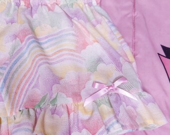 Pink rainbow upcycled fairy kei ruffle shorts, size small