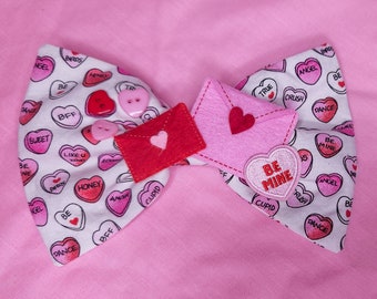 Decorated pink conversation hearts envelope lovecore Valentine's Day hair bow