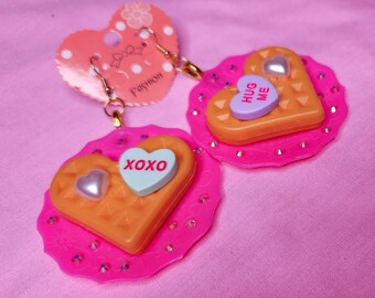 Waffles on plates lovecore earrings, chunky bling bimbo drag queen accessories