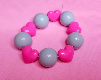 Mint green hot pink heart stretch Barbiecore kandi bracelet