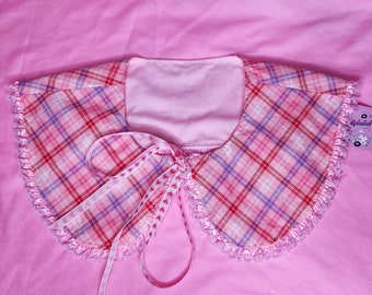 Pink plaid lovecore fairy kei detachable collar