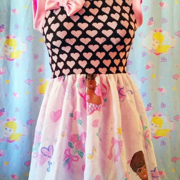 SALE Barbie dress, 80's clothing women, barbie aesthetic, african american barbie, fairy kei valentines, sweet lolita dress, size small S