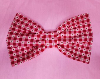 Red heart gingham hairbow, lovecore valentine's oversized bow, cottagecore buffalo check