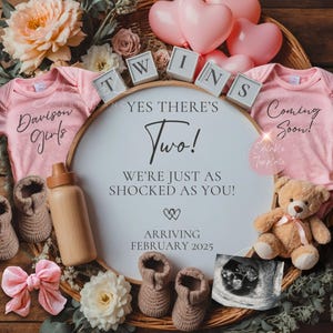 Twin Girls Announcement, Grand Finale Two Baby Girls, Twin Girls Gender Reveal, Pink Social Media Reveal, Editable Digital Pregnancy Reveal