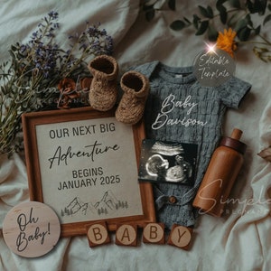 Adventure Pregnancy Announcement Digital, Gender Neutral Boho Baby Announcement, EDITABLE Mountain Pregnancy Reveal, Simple Baby Template