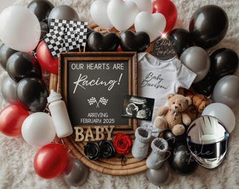 Car Racing Pregnancy Announcement Digital, Gender Neutral Bike Rider Baby Announcement, EDITABLE New Crew Member Reveal, Motorcycle Baby Boy