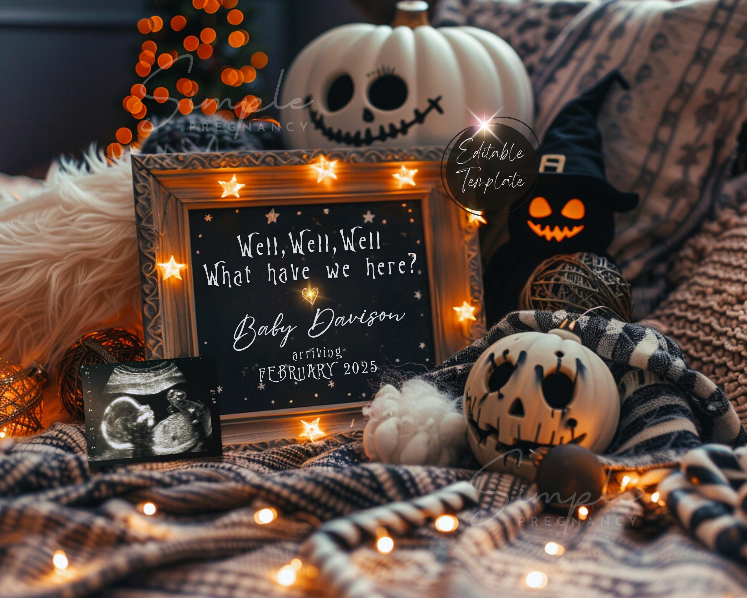 Halloween Christmas Pregnancy Announcement, Nightmare October Baby Announcement, Digital EDITABLE Gender Neutral, Goth Xmas Baby Reveal