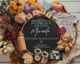 Simple Rainbow Pregnancy Announcement Digital, Miracle Gender Neutral Baby Announcement, Religious EDITABLE Christian Baby Reveal Template