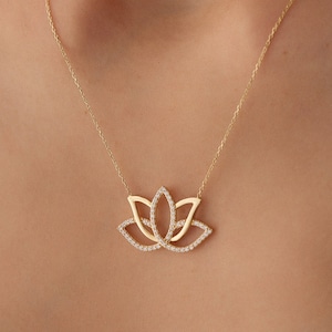 14K Gold Lotus Necklace, Lotus Flower Necklace, Yoga Spiritual Jewelry, Elegant Floral Charm, Handmade Gold Necklace, Gift for Her